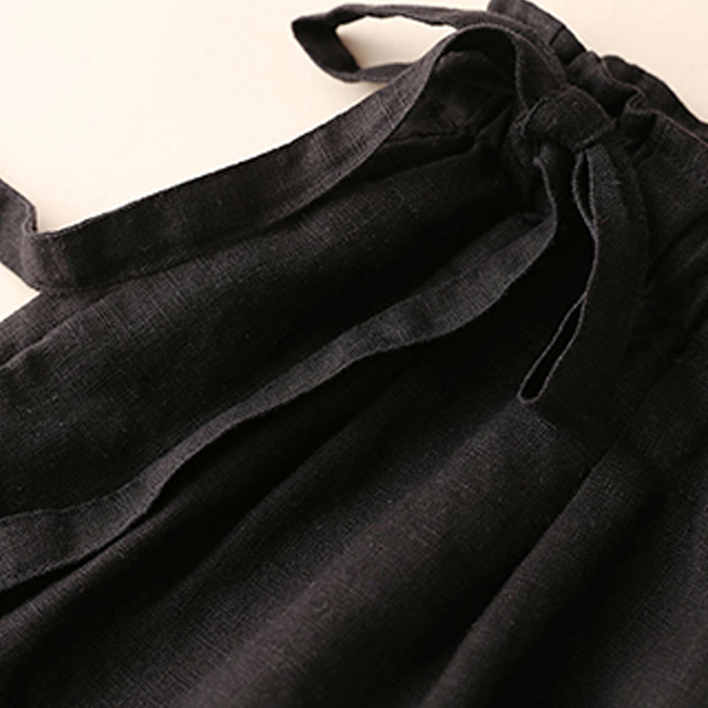 AHLSENTOP Neue hoch taillierte Damenhose mit weitem Bein aus Baumwolle und Leinen mit seitlichem Bindeband