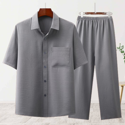 AHLSENTOP™ Neuer sommerlicher Herrenanzug aus Baumwolle und Leinen mit kurzen Ärmeln und Hose