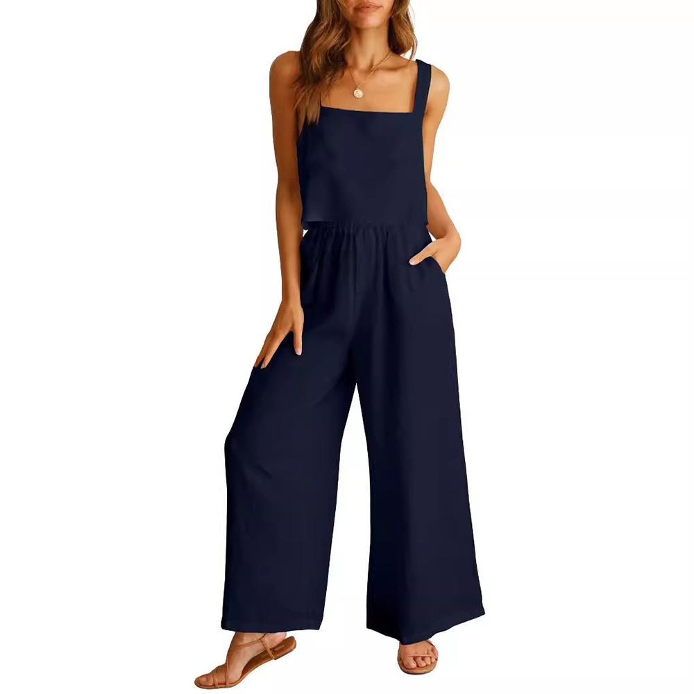AHLSENTOP Damen-Hose aus reiner Baumwolle, ärmellos, Hosenträger, weites Bein, Sommer-Freizeitanzug