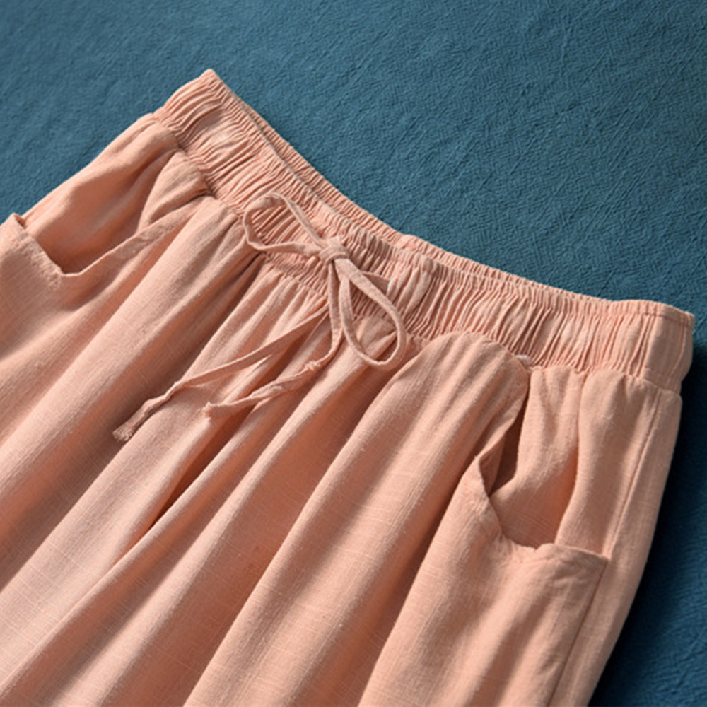 Ahlsentop™ Atmungsaktive Damenhose mit weitem Bein aus Baumwolle und Leinen für Frühling und Sommer mit Kordelzug