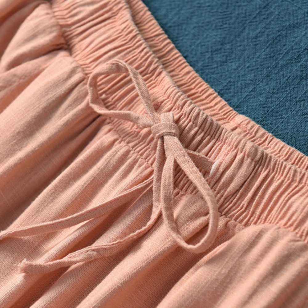 Ahlsentop™ Atmungsaktive Damenhose mit weitem Bein aus Baumwolle und Leinen für Frühling und Sommer mit Kordelzug