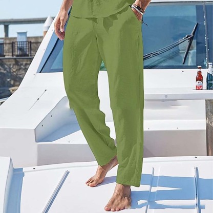 Ahlsentop™ Neue Sommer-Freizeithose für Herren aus Baumwolle und Leinen in einfarbiger Farbe