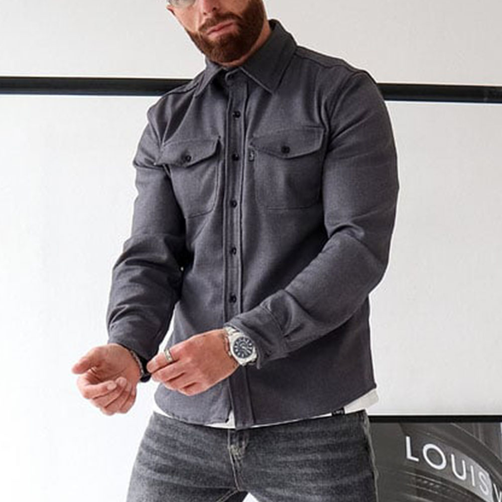 Ahlsentop Lässige Herren-Hemdjacke mit Knopf und Revers