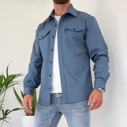 Ahlsentop Lässige Herren-Hemdjacke mit Knopf und Revers