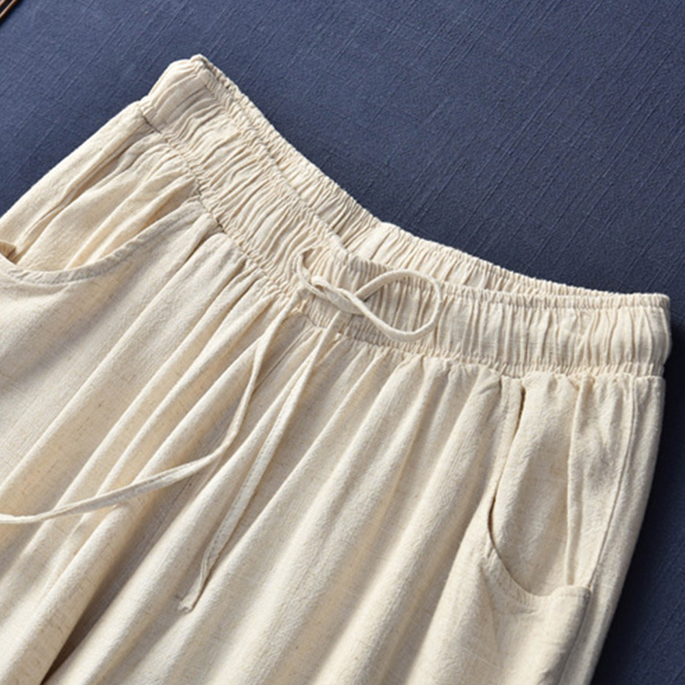 Ahlsentop™ Atmungsaktive Damenhose mit weitem Bein aus Baumwolle und Leinen für Frühling und Sommer mit Kordelzug
