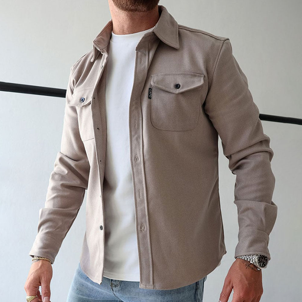 Ahlsentop Lässige Herren-Hemdjacke mit Knopf und Revers