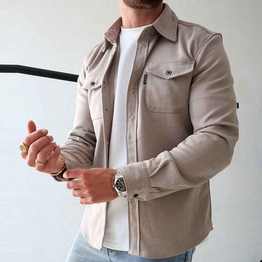 Ahlsentop Lässige Herren-Hemdjacke mit Knopf und Revers