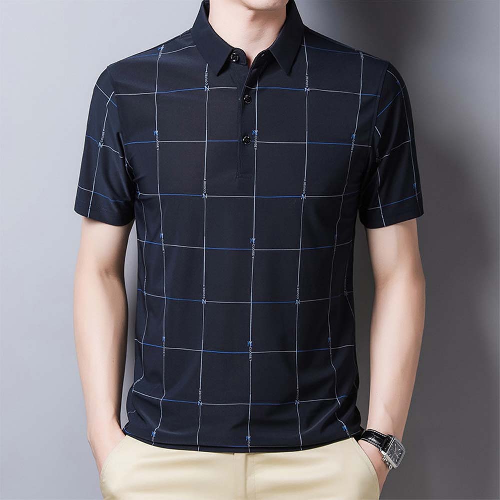 AHLSENTOP® Sommerliches neues Herren-Kurzarm-T-Shirt aus Eisseide mit Karomuster