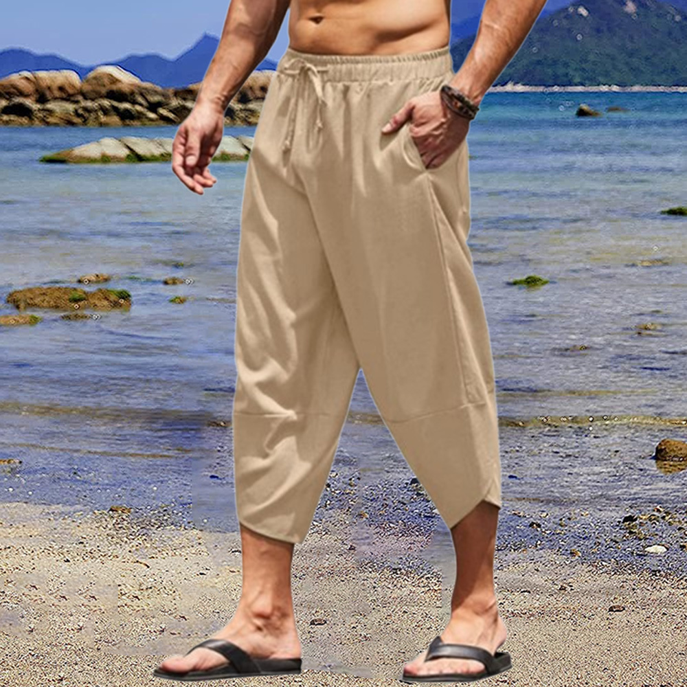 AHLSENTOP Lässige, locker geschnittene Sommerhose für Herren aus Baumwolle und Leinen