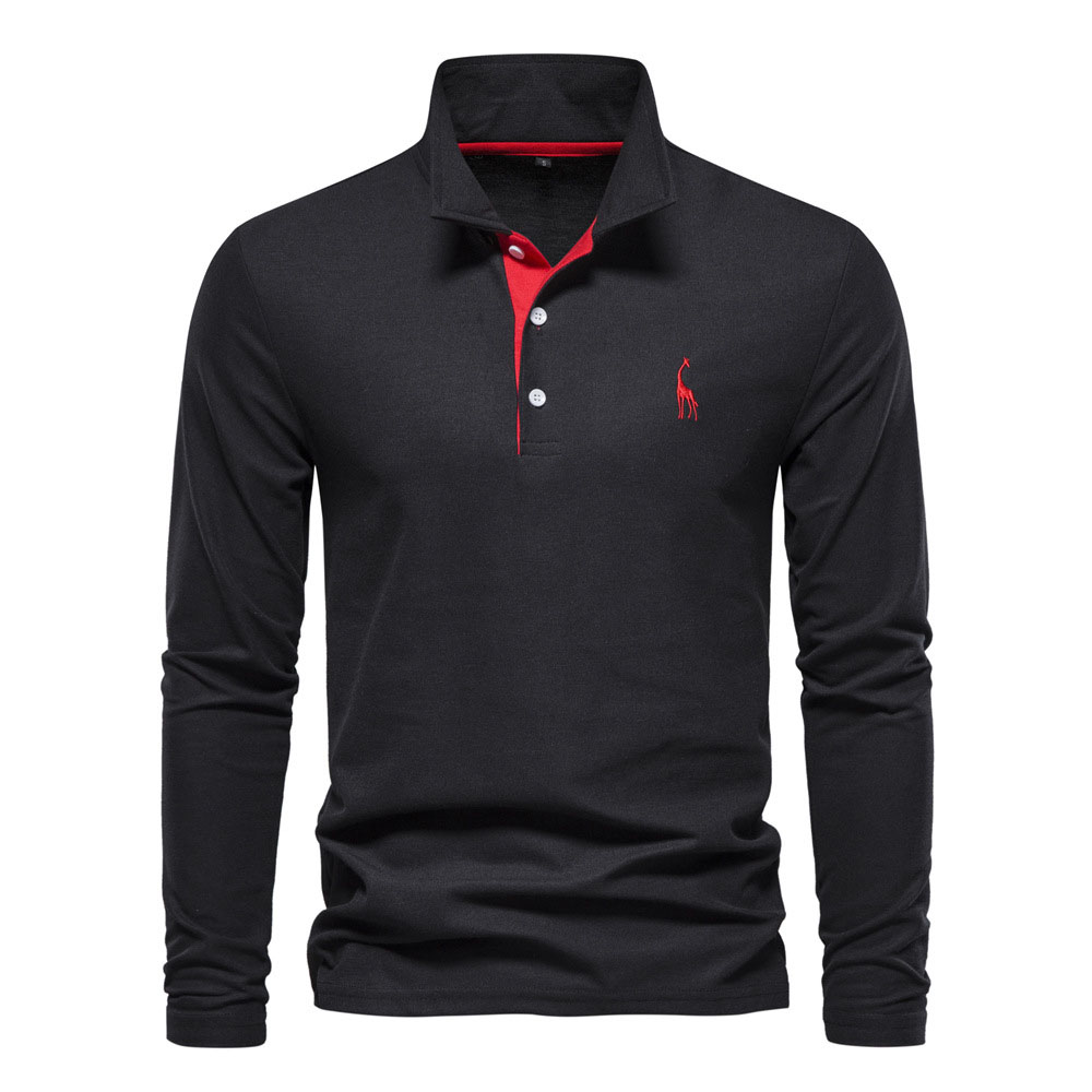 Ahlsentop™ Neues Poloshirt mit Rehkitz-Stickerei, langärmliges Herren-Poloshirt aus Brustgewebe