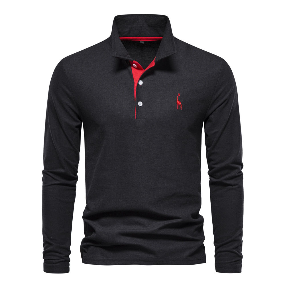 Ahlsentop™ Neues Poloshirt mit Rehkitz-Stickerei, langärmliges Herren-Poloshirt aus Brustgewebe
