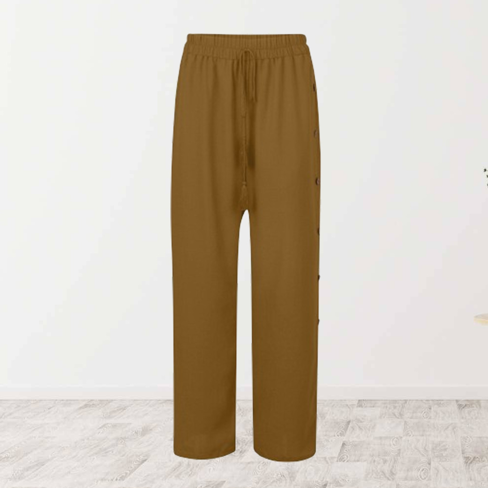 AHLSENTOP Modische Damen-Hose mit elastischem Bund und lockerem, geknöpftem weitem Bein
