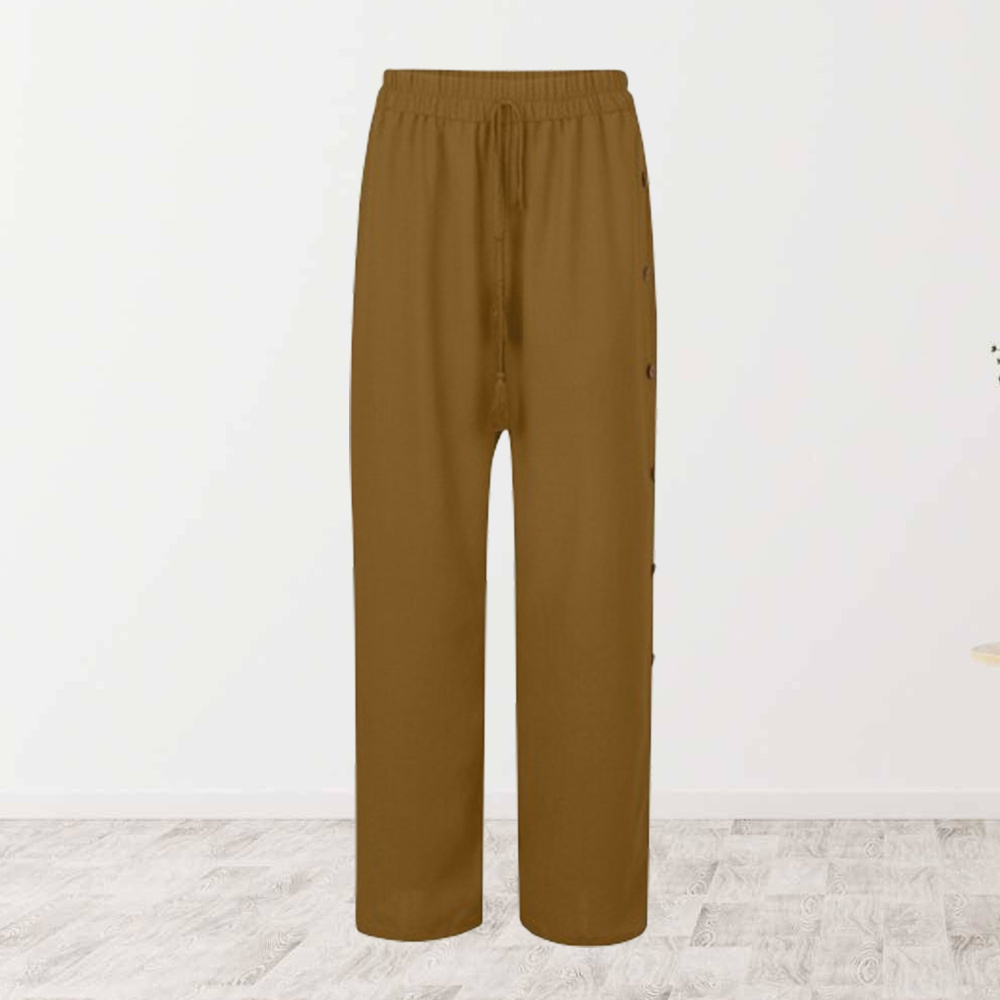 AHLSENTOP Modische Damen-Hose mit elastischem Bund und lockerem, geknöpftem weitem Bein