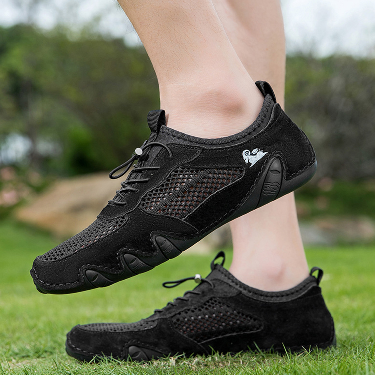 AHLSENTOP Lässige Herren-Sneaker aus genähtem Leder und Mesh