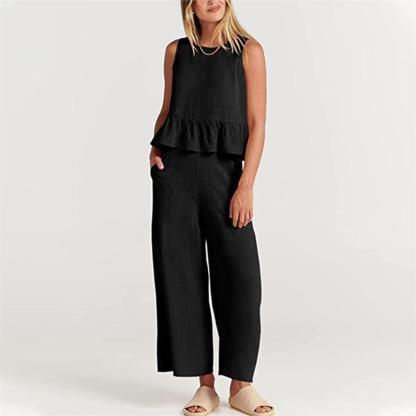 Ahlsentop™ Neuer ärmelloser Damenanzug aus Baumwolle und Leinen mit Weste und Neunviertelhose