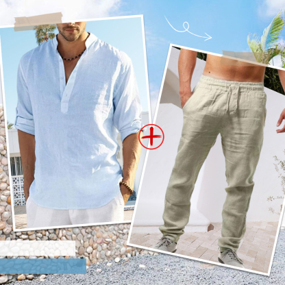 AHLSENTOP™ Herren-Leinenanzug (Langarmhemd + Hose)