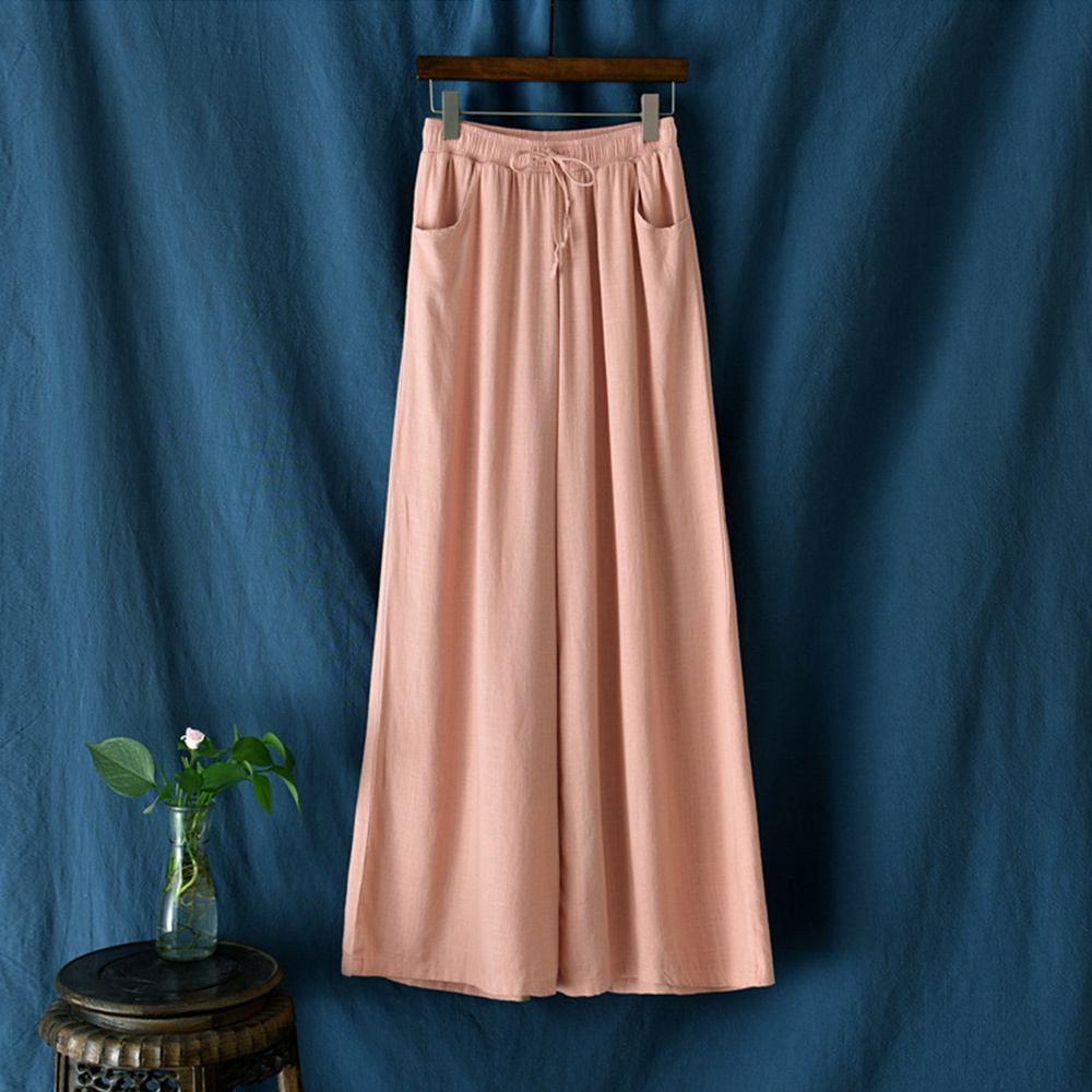 Ahlsentop™ Atmungsaktive Damenhose mit weitem Bein aus Baumwolle und Leinen für Frühling und Sommer mit Kordelzug