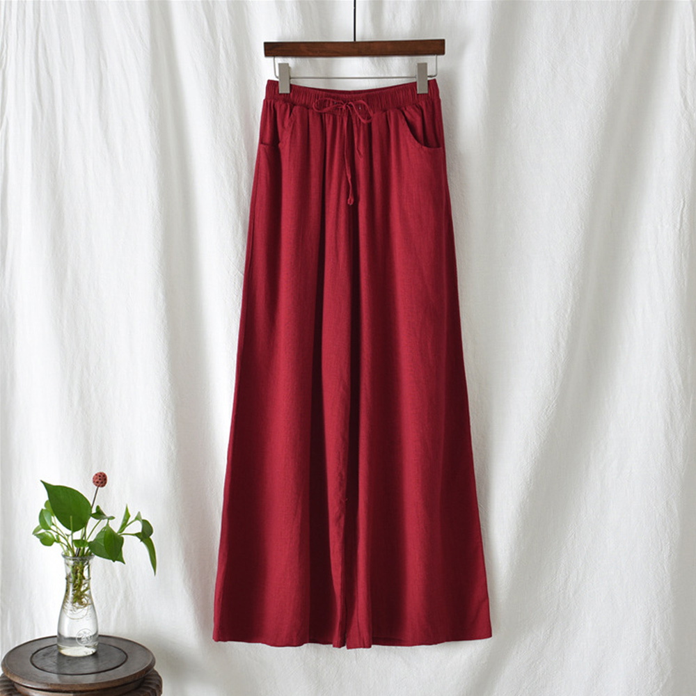 Ahlsentop™ Atmungsaktive Damenhose mit weitem Bein aus Baumwolle und Leinen für Frühling und Sommer mit Kordelzug