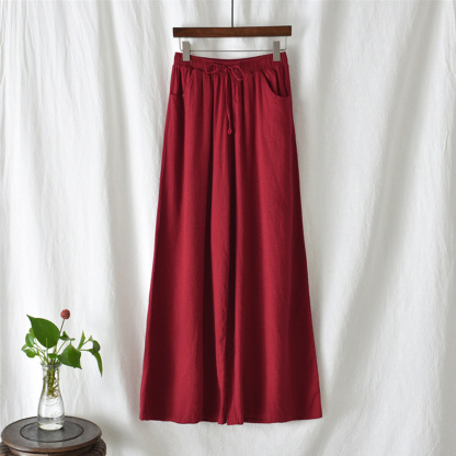 Ahlsentop™ Atmungsaktive Damenhose mit weitem Bein aus Baumwolle und Leinen für Frühling und Sommer mit Kordelzug