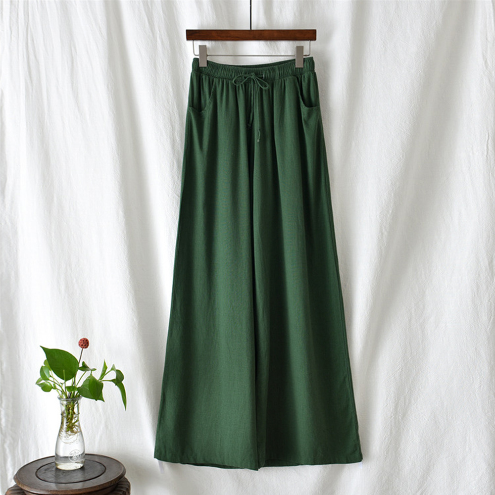 Ahlsentop™ Atmungsaktive Damenhose mit weitem Bein aus Baumwolle und Leinen für Frühling und Sommer mit Kordelzug