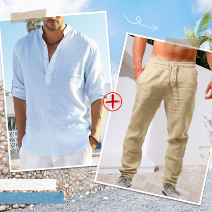 AHLSENTOP™ Herren-Leinenanzug (Langarmhemd + Hose)