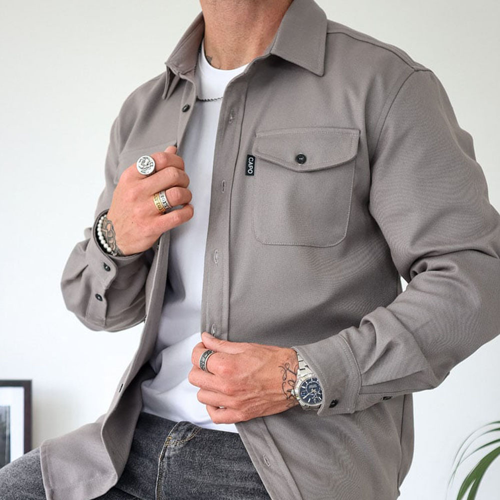 Ahlsentop Lässige Herren-Hemdjacke mit Knopf und Revers