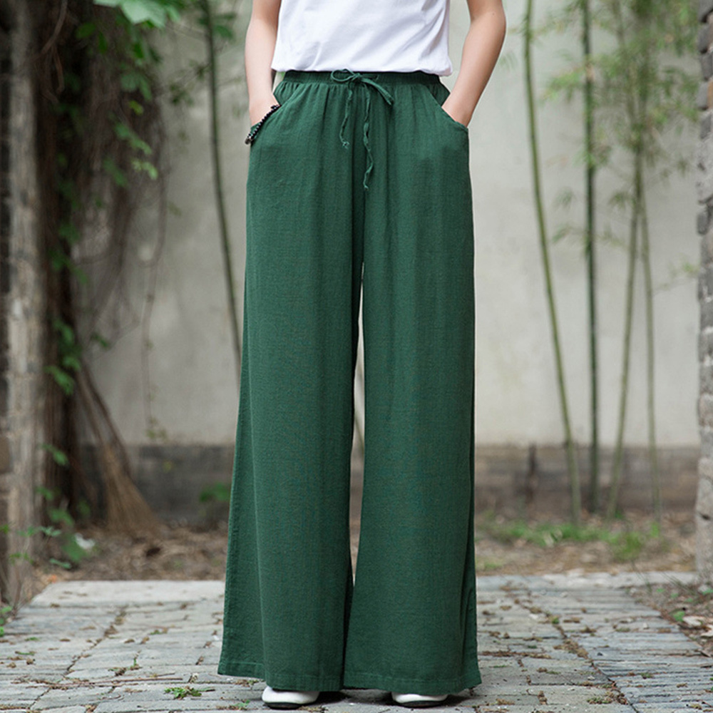 Ahlsentop™ Atmungsaktive Damenhose mit weitem Bein aus Baumwolle und Leinen für Frühling und Sommer mit Kordelzug