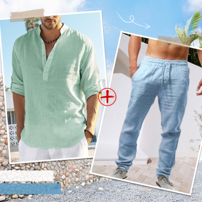 AHLSENTOP™ Herren-Leinenanzug (Langarmhemd + Hose)