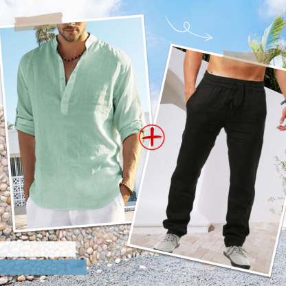 AHLSENTOP™ Herren-Leinenanzug (Langarmhemd + Hose)