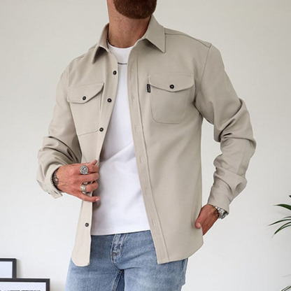 Ahlsentop Lässige Herren-Hemdjacke mit Knopf und Revers