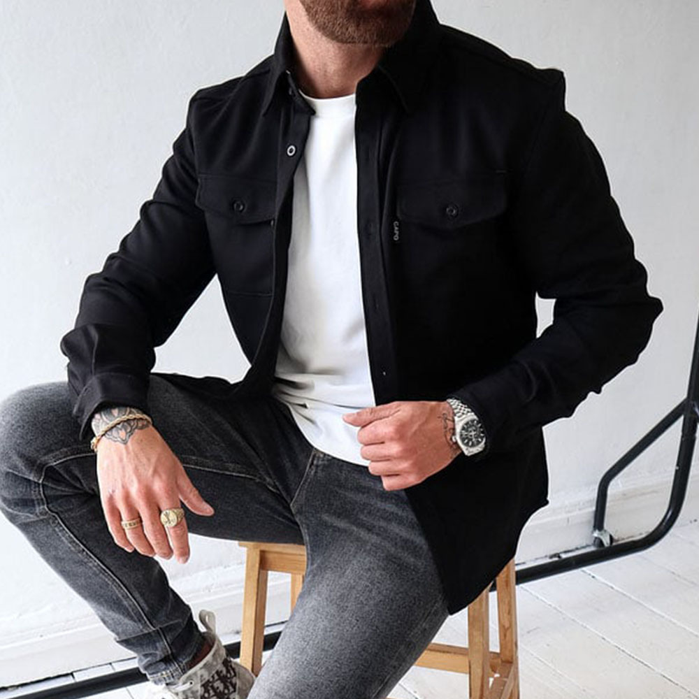 Ahlsentop Lässige Herren-Hemdjacke mit Knopf und Revers