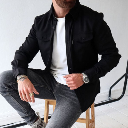 Ahlsentop Lässige Herren-Hemdjacke mit Knopf und Revers