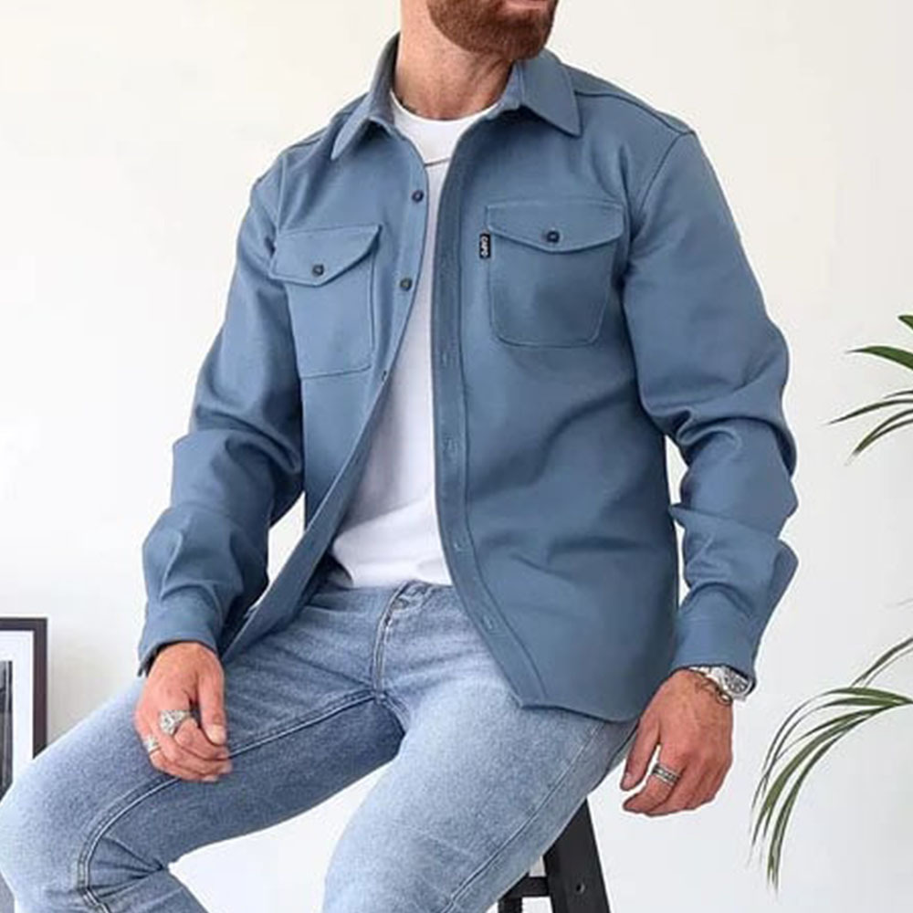 Ahlsentop Lässige Herren-Hemdjacke mit Knopf und Revers