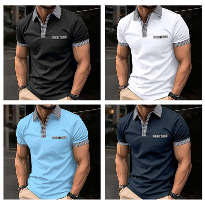 AHLSENTOP Kurzärmliges Herren-Poloshirt mit kariertem Revers