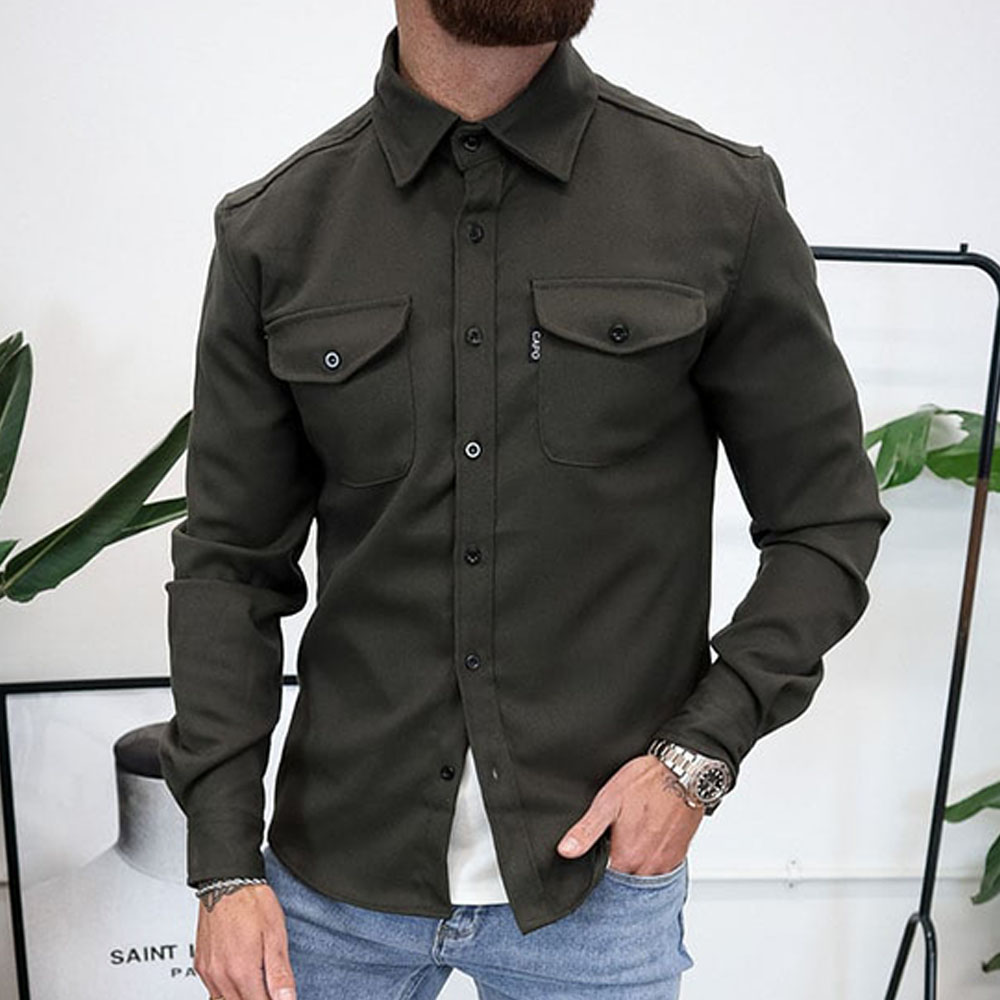 Ahlsentop Lässige Herren-Hemdjacke mit Knopf und Revers