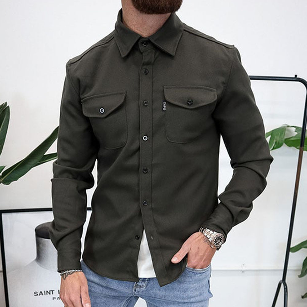Ahlsentop Lässige Herren-Hemdjacke mit Knopf und Revers