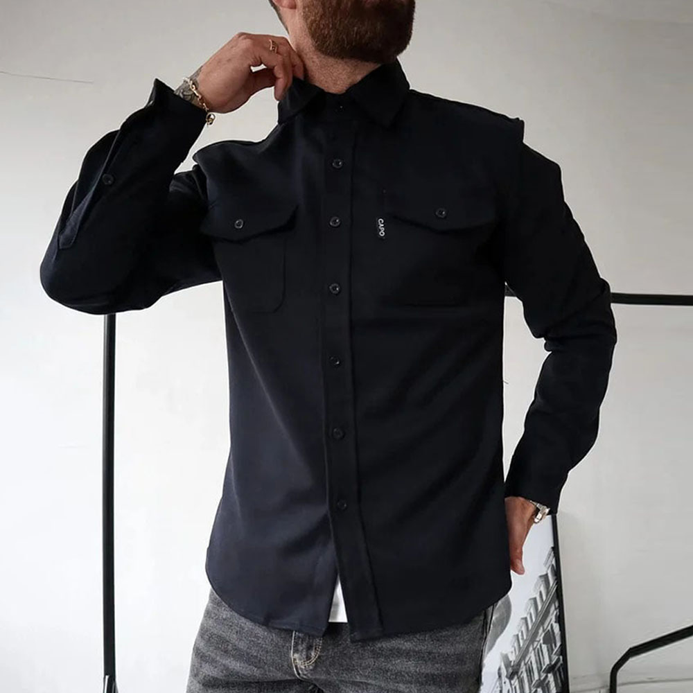 Ahlsentop Lässige Herren-Hemdjacke mit Knopf und Revers