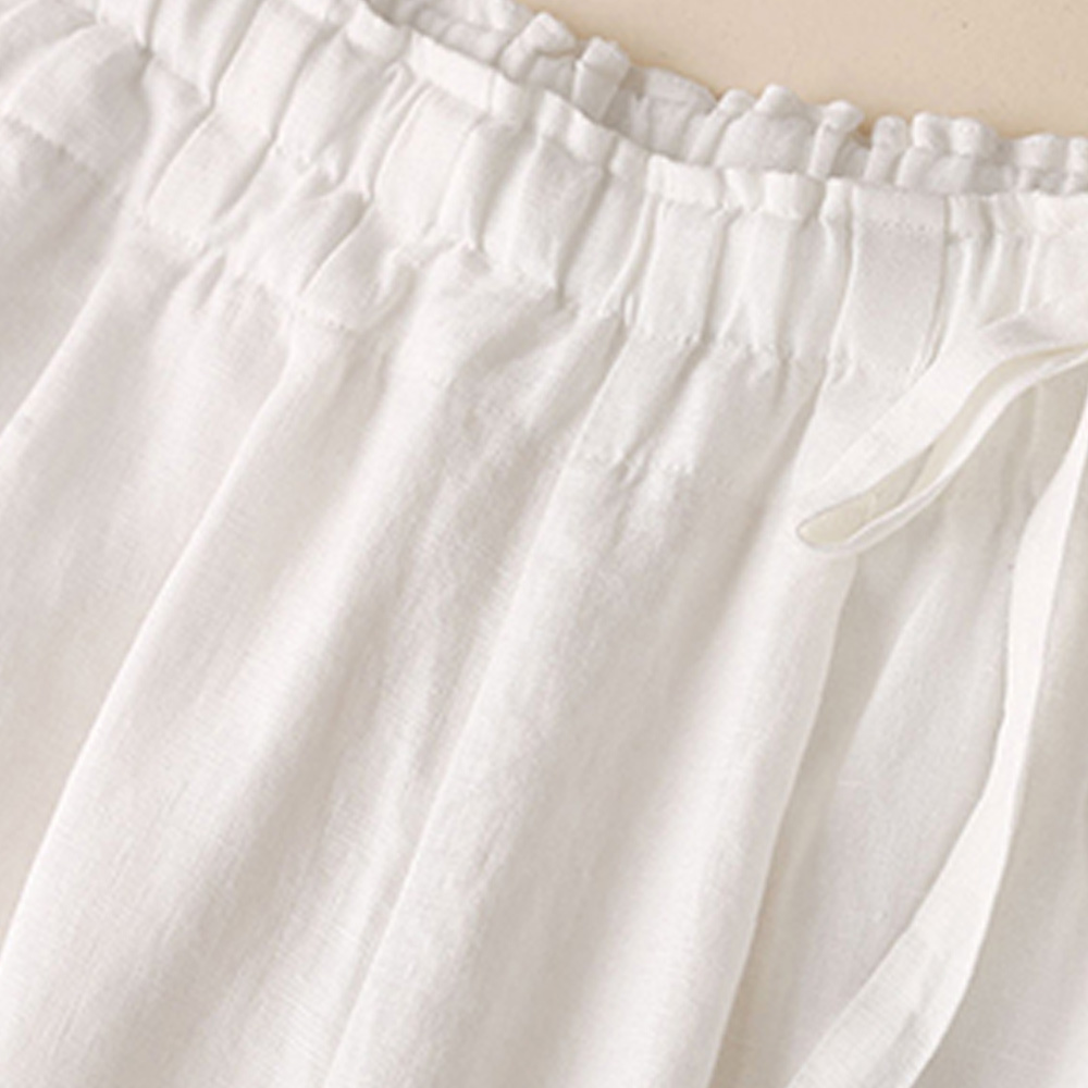 AHLSENTOP Neue hoch taillierte Damenhose mit weitem Bein aus Baumwolle und Leinen mit seitlichem Bindeband
