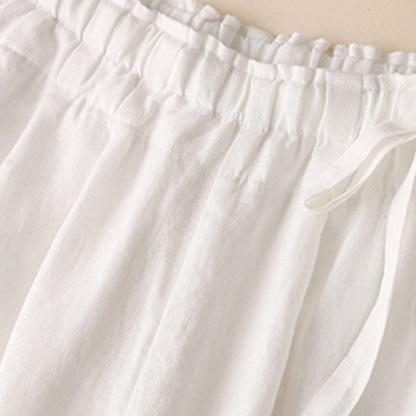 AHLSENTOP Neue hoch taillierte Damenhose mit weitem Bein aus Baumwolle und Leinen mit seitlichem Bindeband