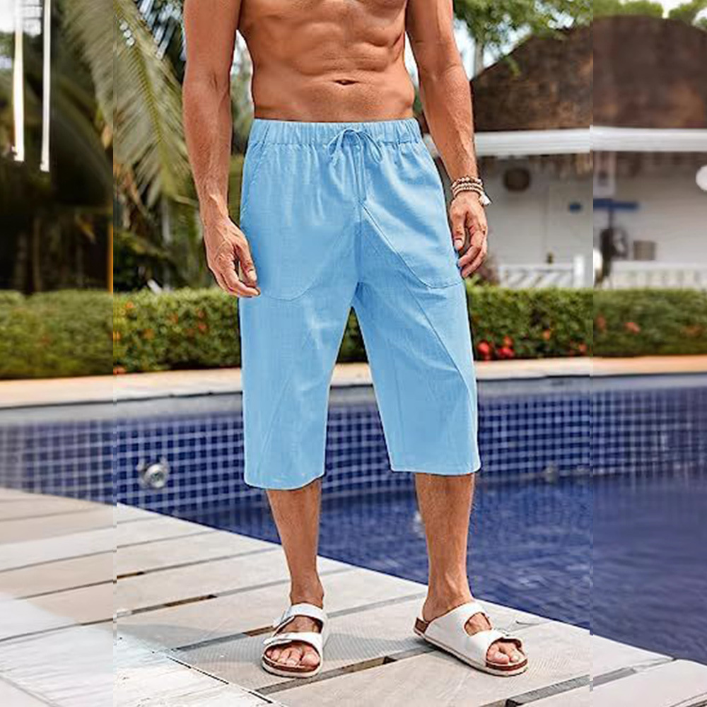 AHLSENTOP Sommerneue kurze Herrenhose aus Baumwolle und Leinen