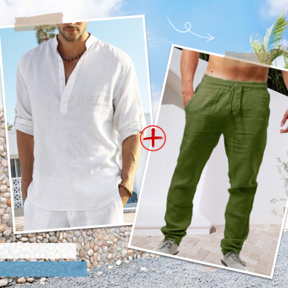 AHLSENTOP™ Herren-Leinenanzug (Langarmhemd + Hose)