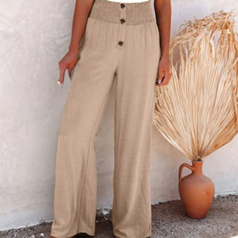 AHLSENTOP Lässige, elastische Damenhose aus Baumwolle und Leinen mit weitem Bein für Frühling und Sommer