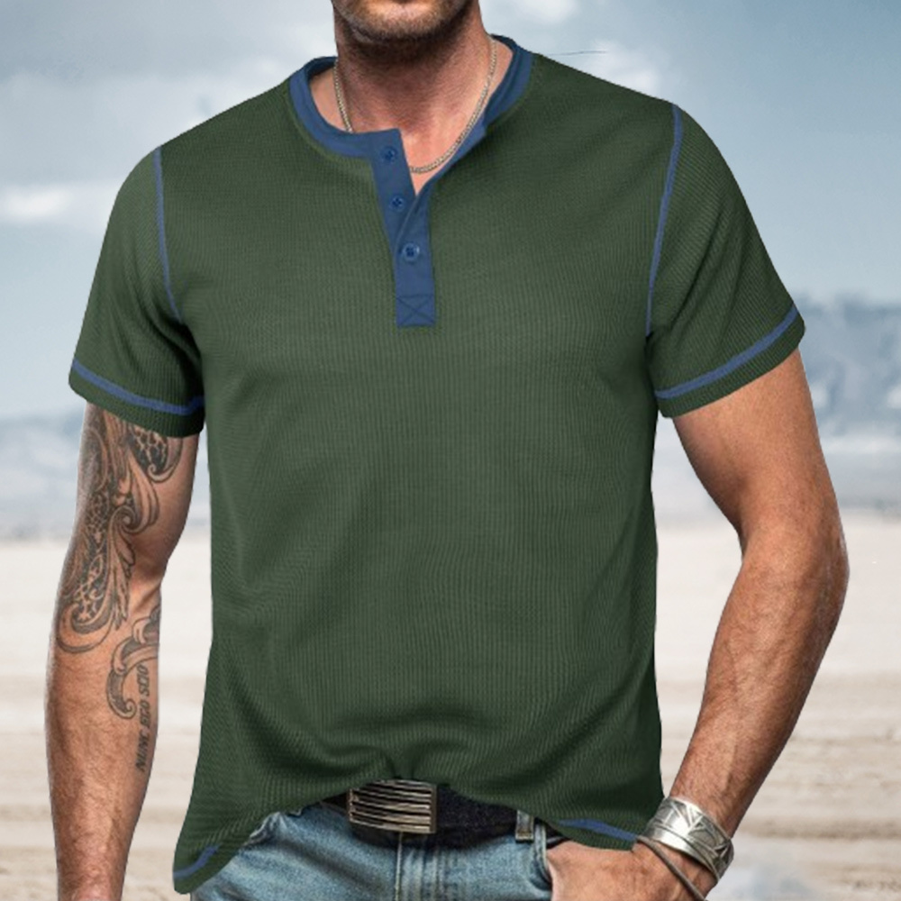 Ahlsentop™ Sommer-Männer-Farbblock-Waffel-Retro-Kurzarmshirt