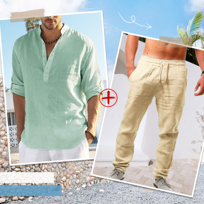 AHLSENTOP™ Herren-Leinenanzug (Langarmhemd + Hose)