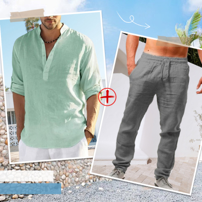 AHLSENTOP™ Herren-Leinenanzug (Langarmhemd + Hose)