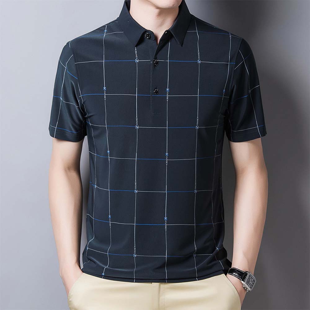 AHLSENTOP® Sommerliches neues Herren-Kurzarm-T-Shirt aus Eisseide mit Karomuster