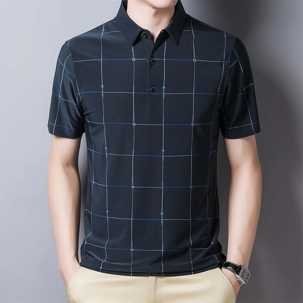AHLSENTOP® Sommerliches neues Herren-Kurzarm-T-Shirt aus Eisseide mit Karomuster