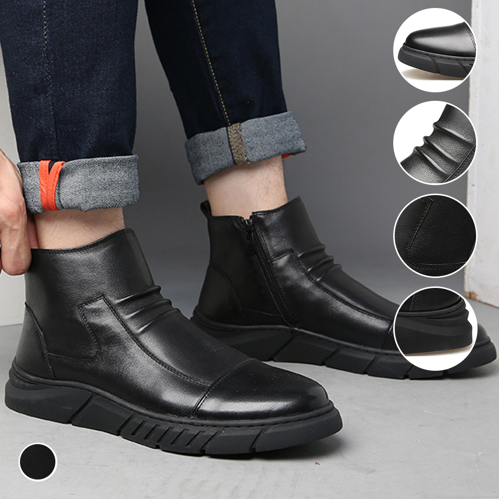 Ahlsentop Neue Herren-Chelsea-Stiefel aus Leder mit seitlichem Reißverschluss, kurze Fleece-Stiefel