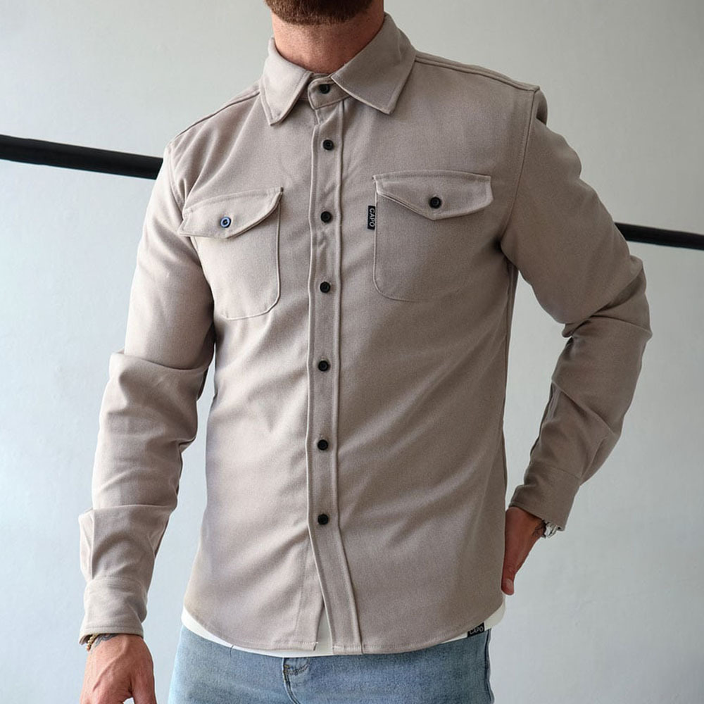 Ahlsentop Lässige Herren-Hemdjacke mit Knopf und Revers