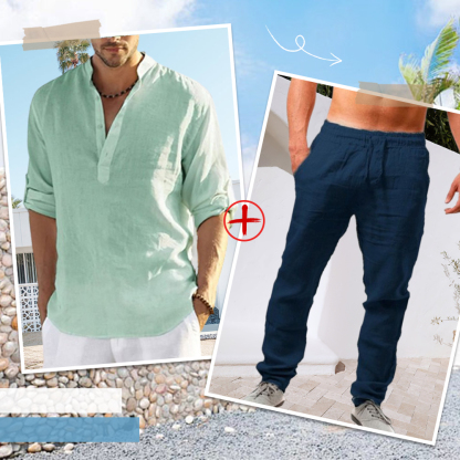 AHLSENTOP™ Herren-Leinenanzug (Langarmhemd + Hose)